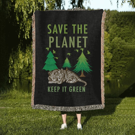 Save The Planet Keep It Green Woven Blankets