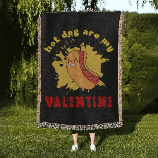 hot dog are my valentine Woven Blankets