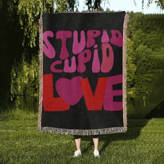 stupid cupid Woven Blankets