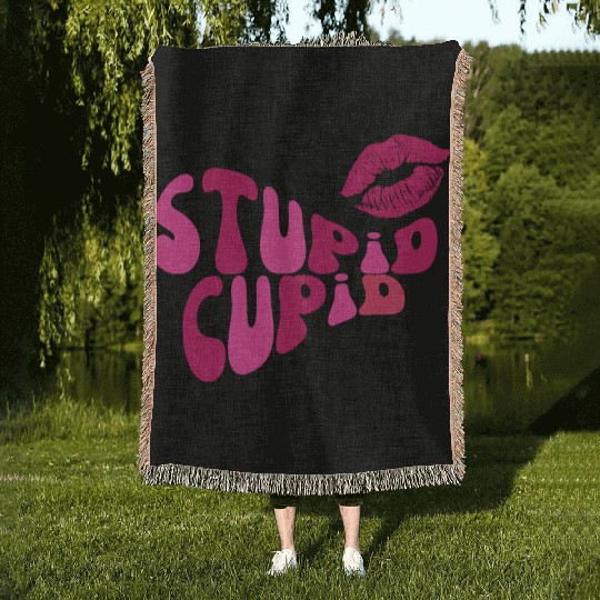 stupid cupid Woven Blankets