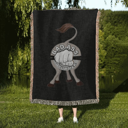 Bad Ass Drummer Woven Blankets