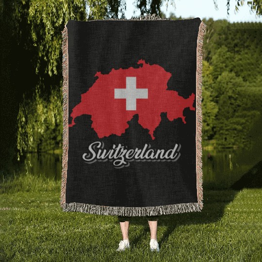 Switzerland, Schweiz, Swiss, Flag country, map Woven Blankets