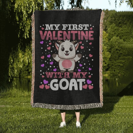 My First Valentine With My Goat Animal Heart Woven Blankets