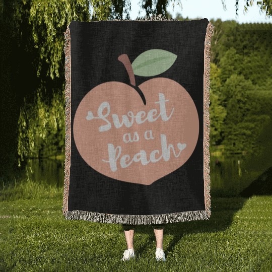 Sweet As A Peach Typography and Hearts Woven Blankets