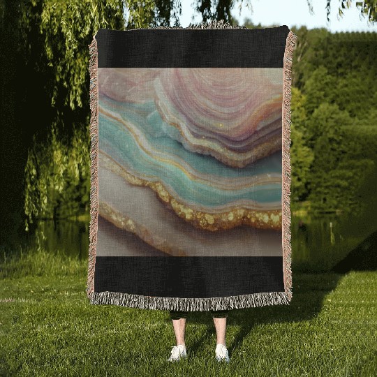 Pastel Agate Geode Stone Woven Blankets