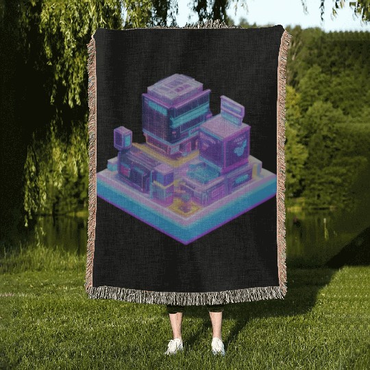 Future Modern City Colorful Woven Blankets