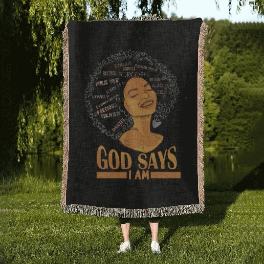 African American Girl God Says I Am Black Pride Woven Blankets