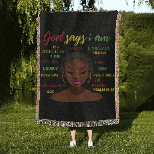 African American Girl God Says I Am Black Pride Woven Blankets