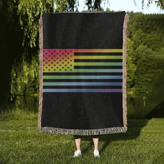 Stars And Stripes / Rainbow Flag (America) Woven Blankets