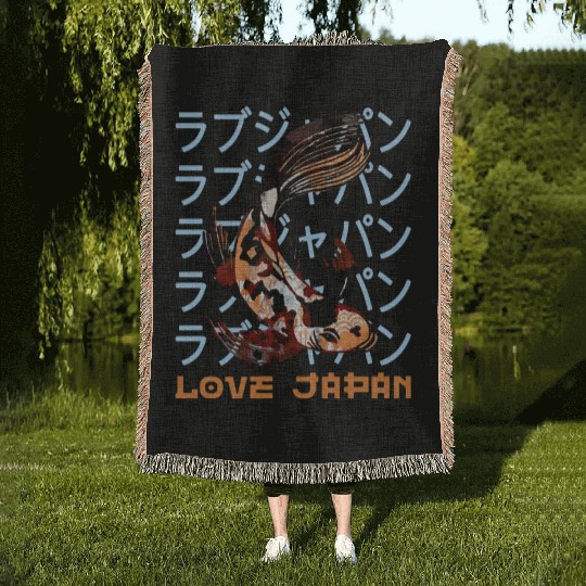 Japan Koi Carp Fish Water Pond Symbol Kanji Love Woven Blankets