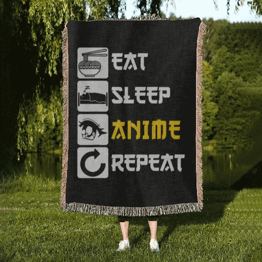 Eat Sleep Anime Repeat | Manga Japan Saying Cospla Woven Blankets