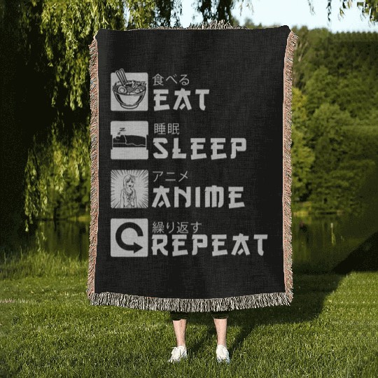 Eat Sleep Anime Repeat Japanese Manga Lover Cospla Woven Blankets