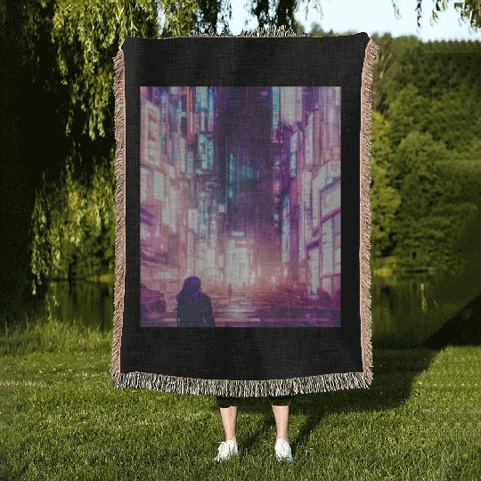 Cyberpunk Vaporwave Anime Japan Cyber aesthetic Woven Blankets
