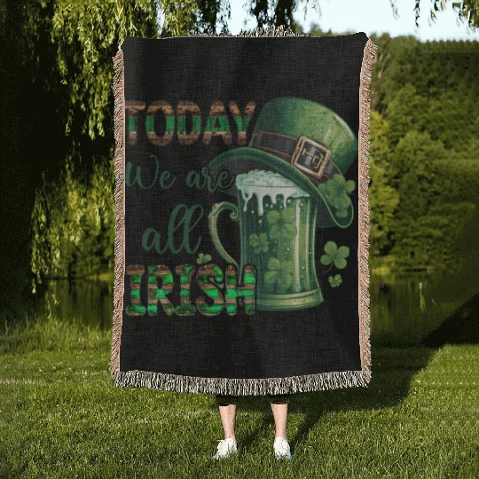Mens St Patricks Day All Irish Green Shamrock Woven Blankets
