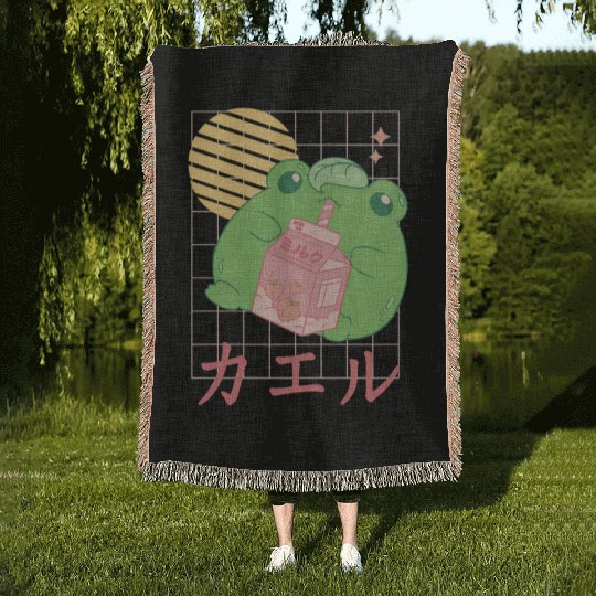 Strawberry Milk Frog Japanese Woven Blankets