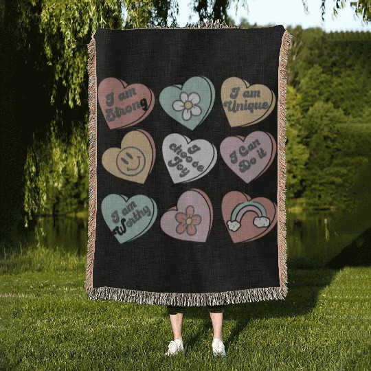 Positive Affirmations Woven Blankets Candy Heart