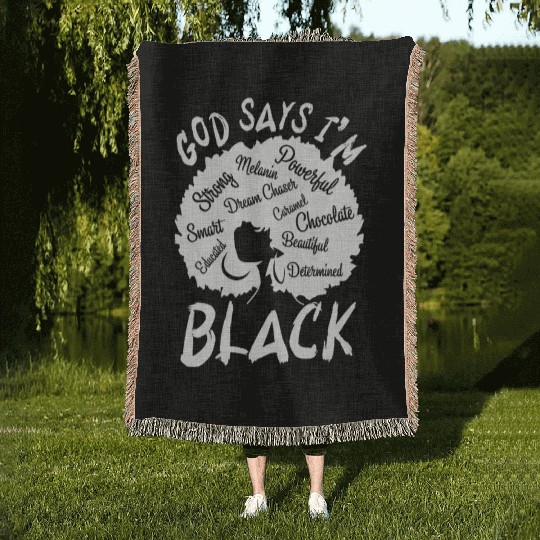 African American Girl God Says I Am Black Pride Woven Blankets