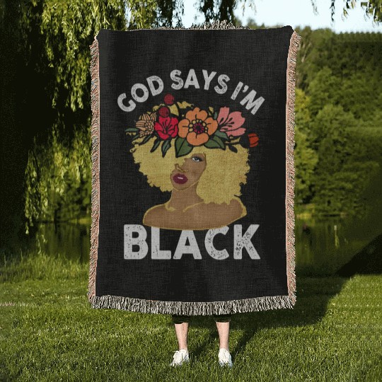 African American Girl God Says I Am Black Pride Woven Blankets
