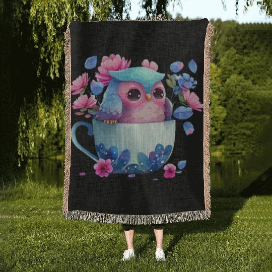 Owl Animal Cute Wild Bird Zoo Forest Nature Child Woven Blankets