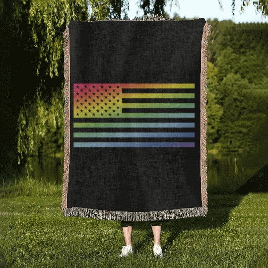 Stars And Stripes / Rainbow Flag (USA / Poster) Woven Blankets