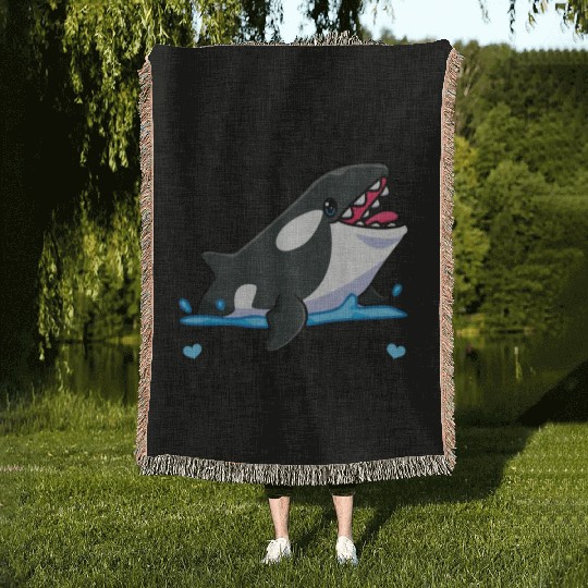 I like orcas and maybe like 3 people killer whale Woven Blankets