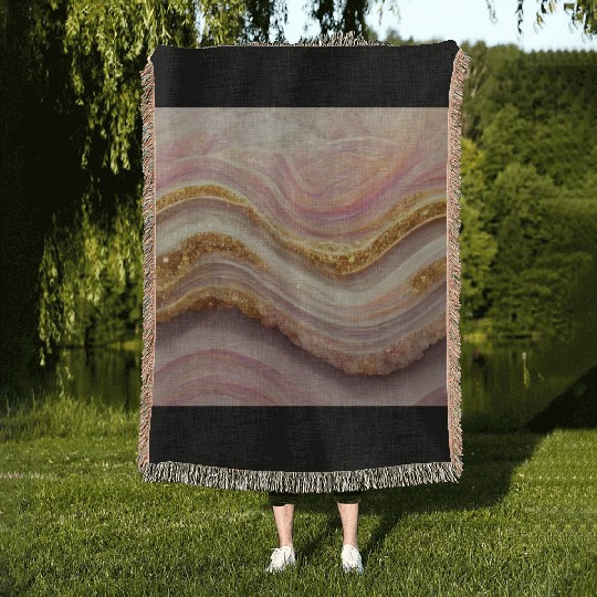 Pink Agate Geode Stone Woven Blankets