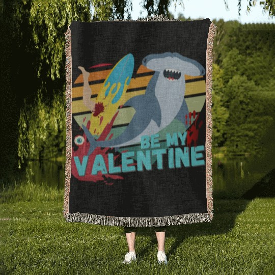 Shark be my Valentine Surf Blood Design Woven Blankets