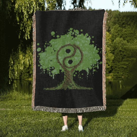 Ying Yang Tree of Life Woven Blankets