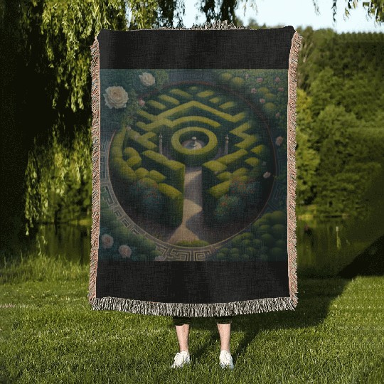 A garden with hedges and flowers Woven Blankets