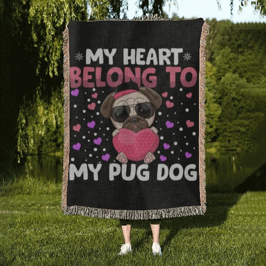 Valentines Day My Heart Belong to My Pug Dog Boys Woven Blankets