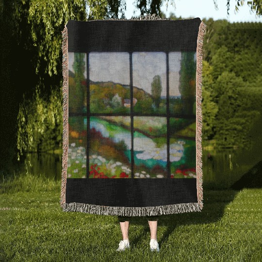 Stained Glass Monet Waterscape (AI Art) Woven Blankets