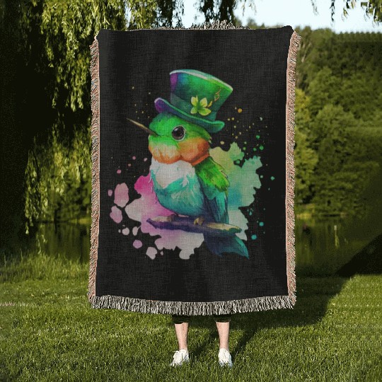 St Patrick's Day Irish Hummingbird Saint Patrick Woven Blankets