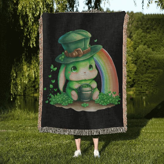 St Patrick's Day Irish Funny Rabbit Saint Patrick Woven Blankets