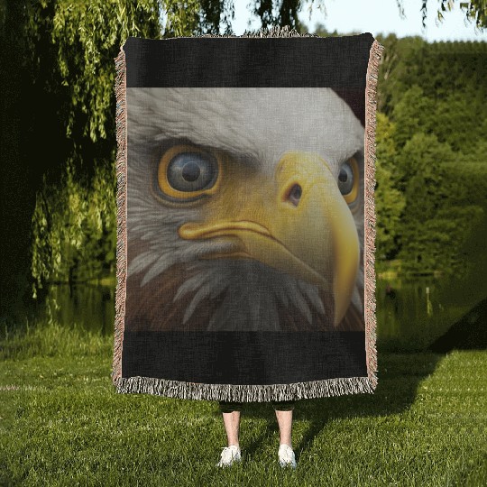 bald eagle eyes hyper realistic hyper details Woven Blankets