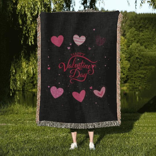 Heart-filled happiness, Happy Valentine's Day Woven Blankets