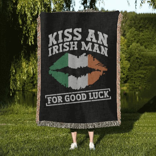 Kiss An Irish Man For Good Luck - St Patricks Day Woven Blankets