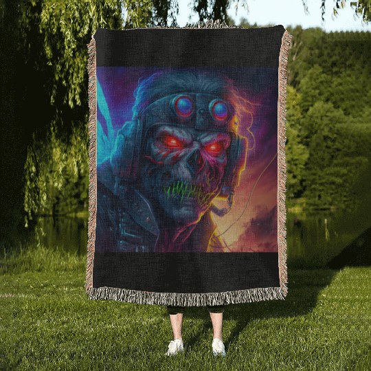 ZOMBIE IRON MAIDEN (version 9) Woven Blankets