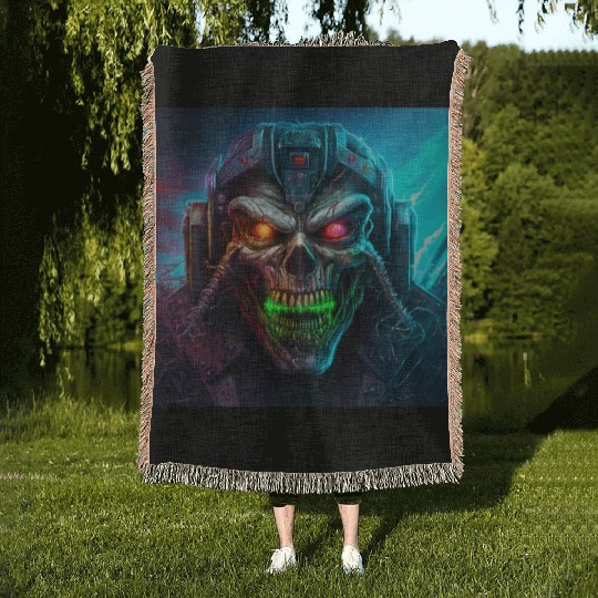 ZOMBIE IRON MAIDEN (version 8) Woven Blankets