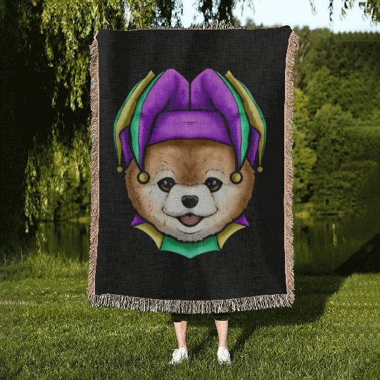 Cute Bear with Jester Hat for Mardi Gras Woven Blankets