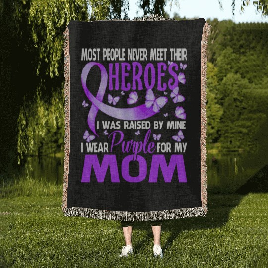 My Heroes I Wear Purple For My Mom Pancreatic Canc Woven Blankets