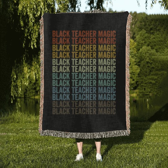 Black Teacher Magic Melanin Brown Skin Woven Blankets