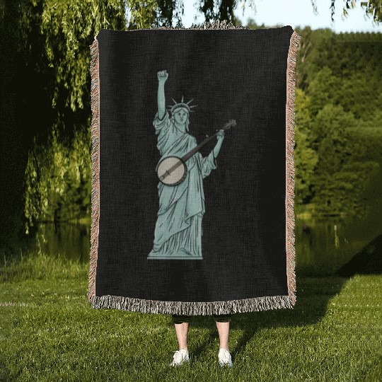 Statue Of Liberty Banjo Musician Design for Woven Blankets