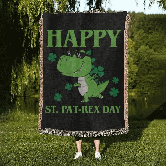 Happy St Pat-Rex Day Dinosaur Boys St Patricks Day Woven Blankets
