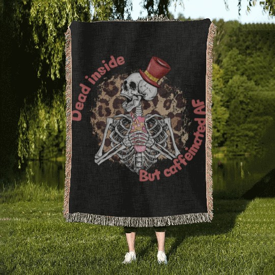 Dead Inside Caffeinated Skeleton Valentine Day Woven Blankets