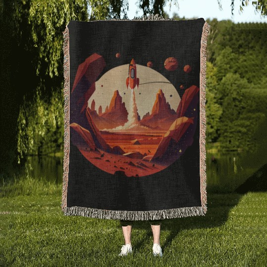 Vintage Space Science Mars Fiction Geek Solar Woven Blankets