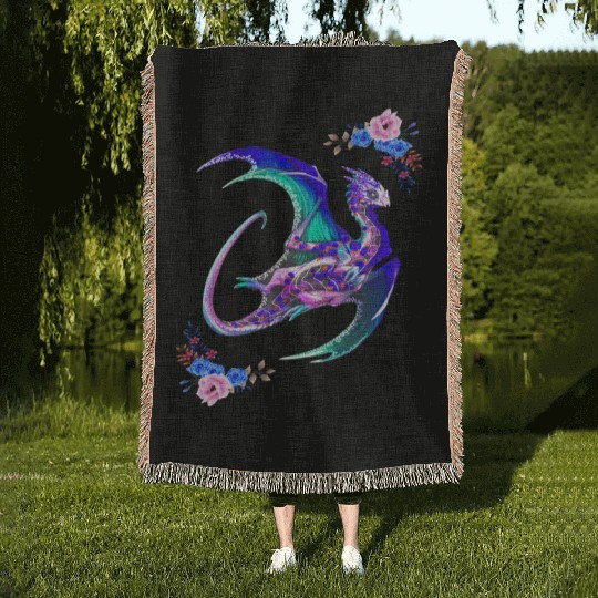 Day Of The Dead Sugar Skull Dragon Woven Blankets