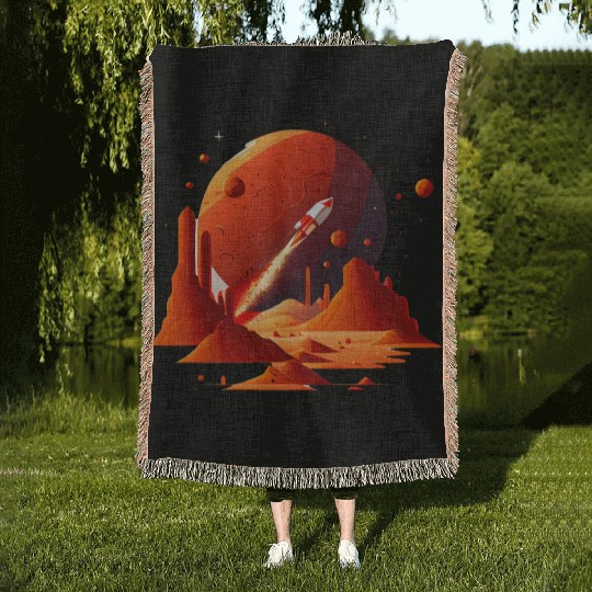 Vintage Space Science Mars Fiction Geek Solar Woven Blankets
