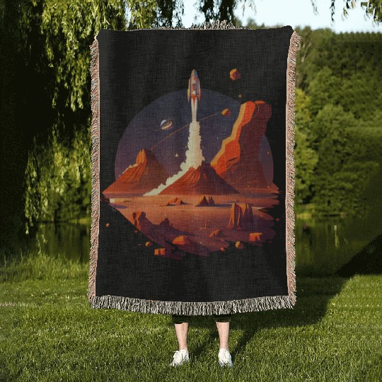 Vintage Space Science Mars Fiction Geek Solar Woven Blankets