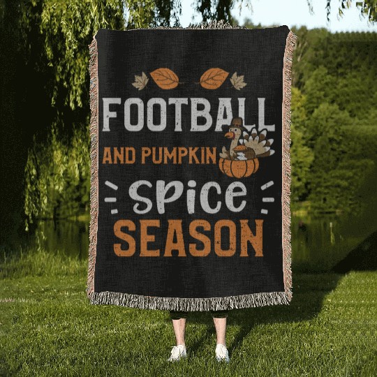 Football And Pumpkin Spice Season Woven Blankets