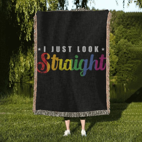 I just look straight LGBT Rainbow Pride Woven Blankets